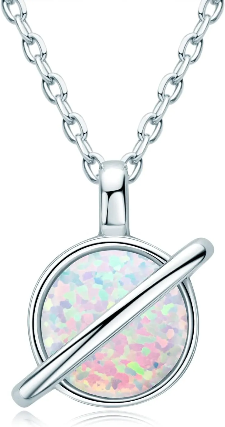 YUNKAI Sterling Silver Opal Necklace for Women, Dainty Opal Pendant Necklace October Birthstone Gift Fine Gemstone Jewelry for Her Mothers Day Birthday Christmas,Classic/Infinity/Saturn Themes