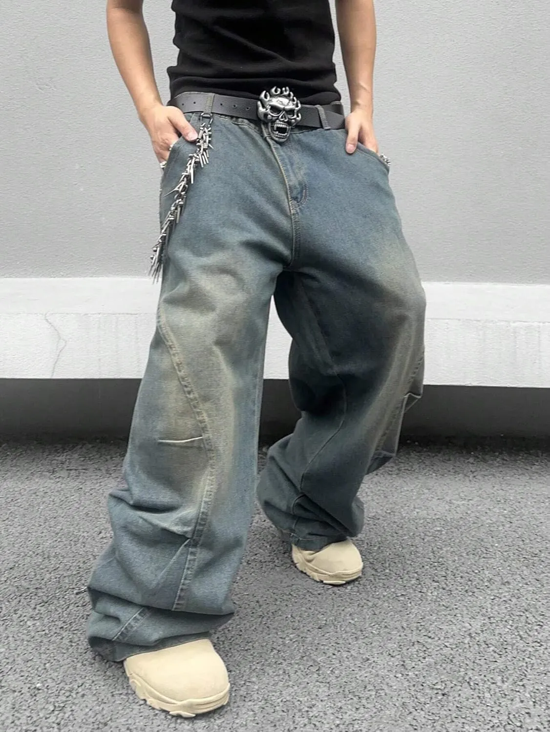 ZAFUL Men‘s Baggy Jeans Low Waist Hip Hop Skater Y2k Denim Pants Vintage Streetwear Trouser