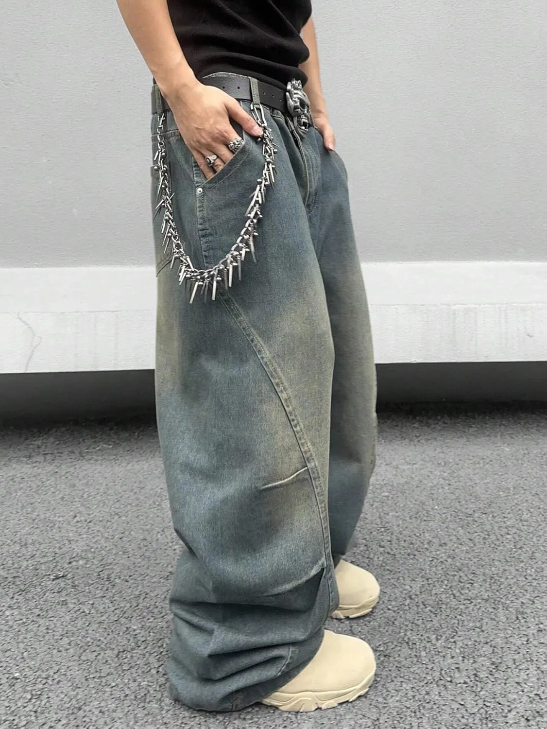 ZAFUL Men‘s Baggy Jeans Low Waist Hip Hop Skater Y2k Denim Pants Vintage Streetwear Trouser