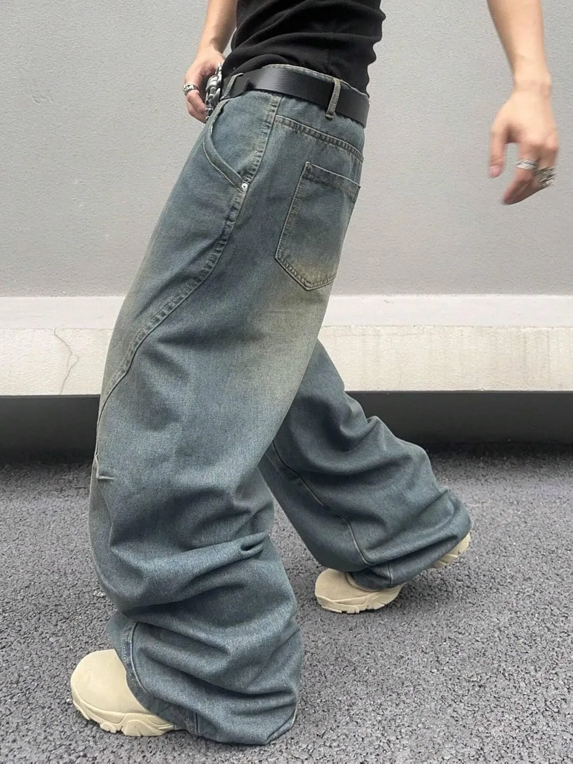 ZAFUL Men‘s Baggy Jeans Low Waist Hip Hop Skater Y2k Denim Pants Vintage Streetwear Trouser