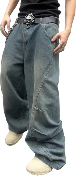ZAFUL Men‘s Baggy Jeans Low Waist Hip Hop Skater Y2k Denim Pants Vintage Streetwear Trouser