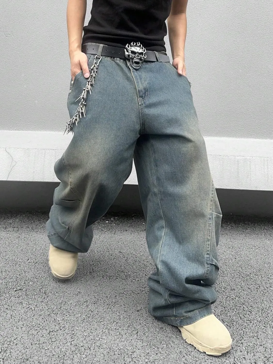 ZAFUL Men‘s Baggy Jeans Low Waist Hip Hop Skater Y2k Denim Pants Vintage Streetwear Trouser
