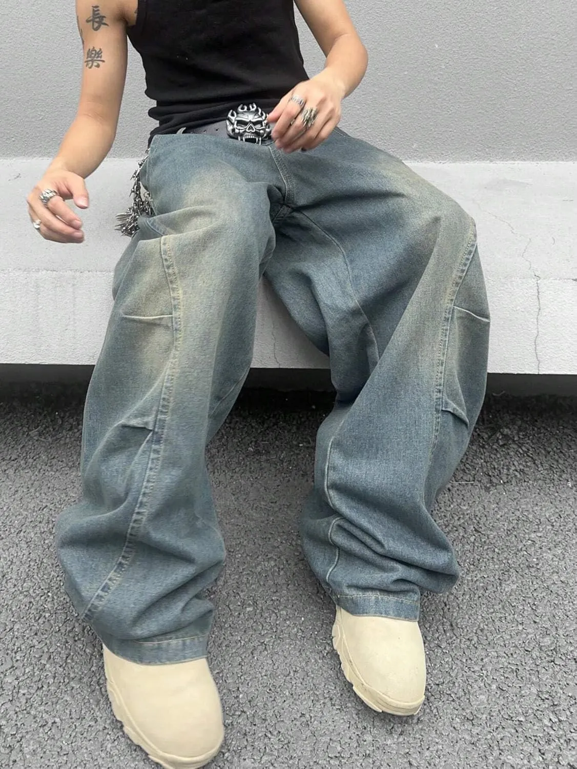 ZAFUL Men‘s Baggy Jeans Low Waist Hip Hop Skater Y2k Denim Pants Vintage Streetwear Trouser