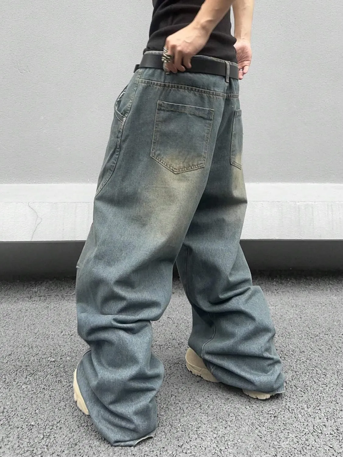 ZAFUL Men‘s Baggy Jeans Low Waist Hip Hop Skater Y2k Denim Pants Vintage Streetwear Trouser