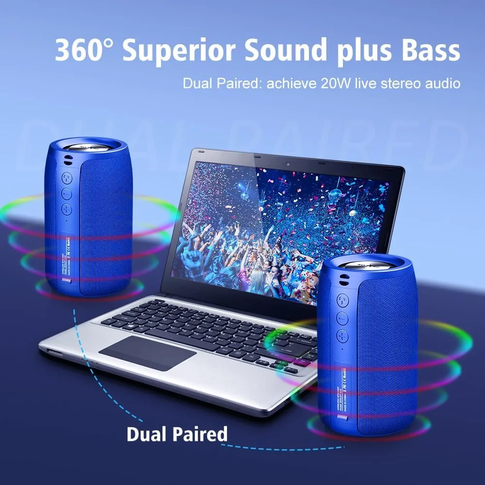 ZEALOT Bluetooth Speaker, Portable Speaker S32,Wireless for Outdoor,IPX5 Waterproof, Bluetooth 5.0, Dual Pairing, USB, TF Card, AUX for Home & Outdoor Travel Hiking Camping Beach (Blue)