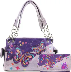 Zelris Butterfly Flower Season Embroidery Women Conceal Carry Handbag Wallet Set
