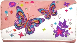 Zelris Butterfly Flower Season Embroidery Women Crossbody Wrist Trifold Wallet