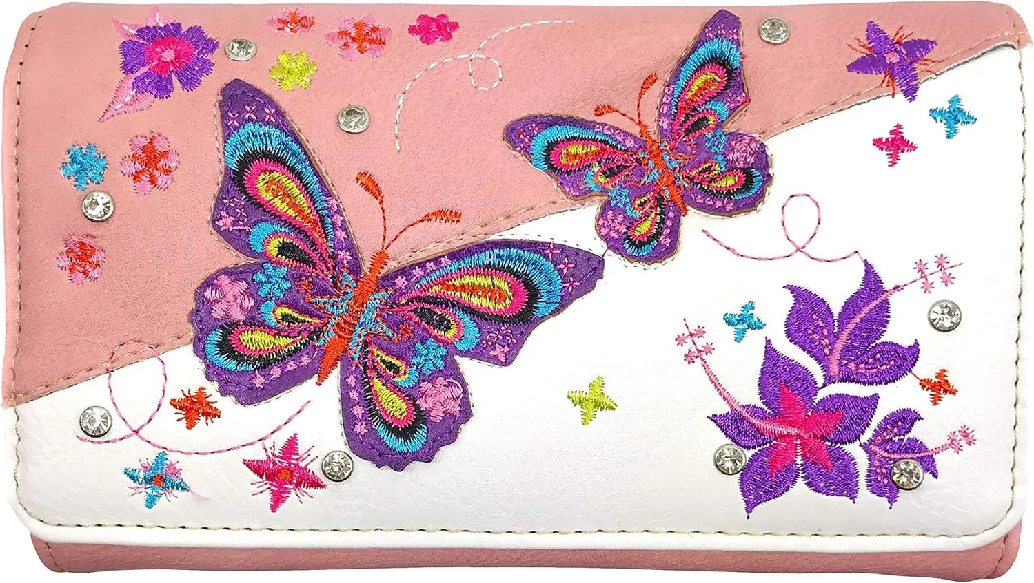 Zelris Butterfly Flower Season Embroidery Women Crossbody Wrist Trifold Wallet