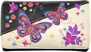 Zelris Butterfly Flower Season Embroidery Women Crossbody Wrist Trifold Wallet