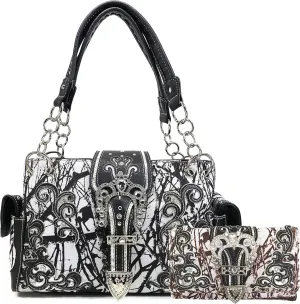 Zelris Camouflage Shine Glow Buckle Women Conceal Carry Handbag with Wallet Set