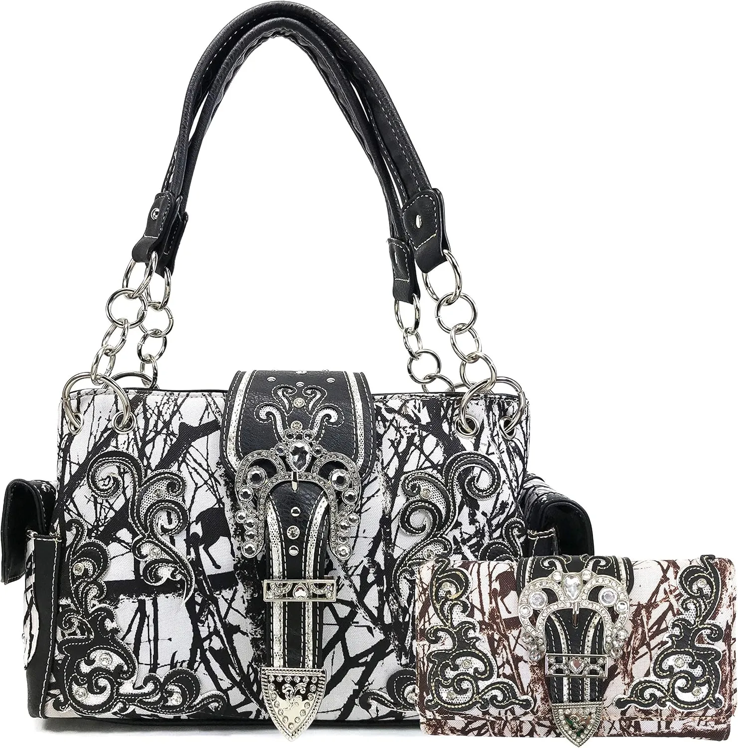 Zelris Camouflage Shine Glow Buckle Women Conceal Carry Handbag with Wallet Set