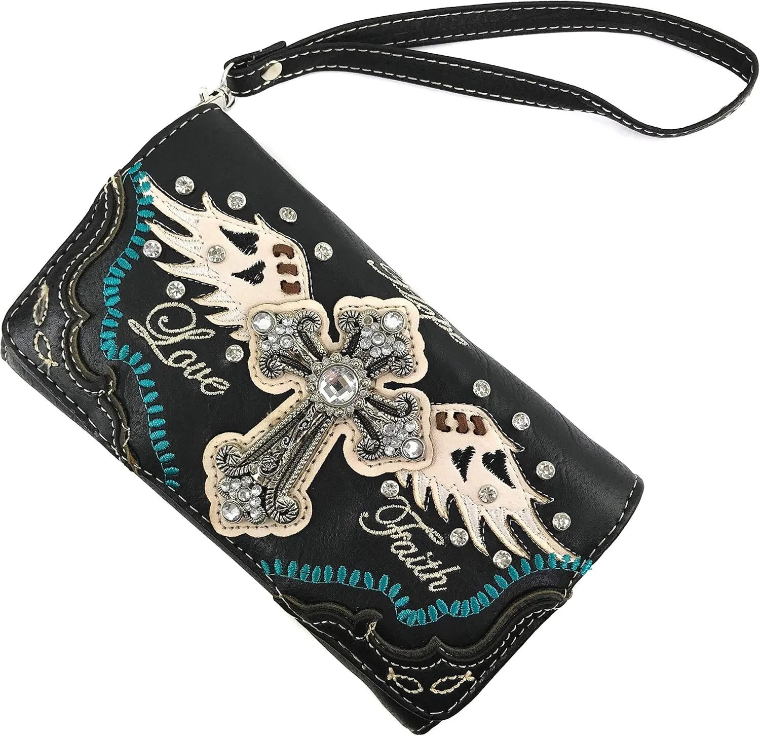 Zelris Faith Love Hope Cross Angel Wing Women Conceal Carry Handbag Wallet Set
