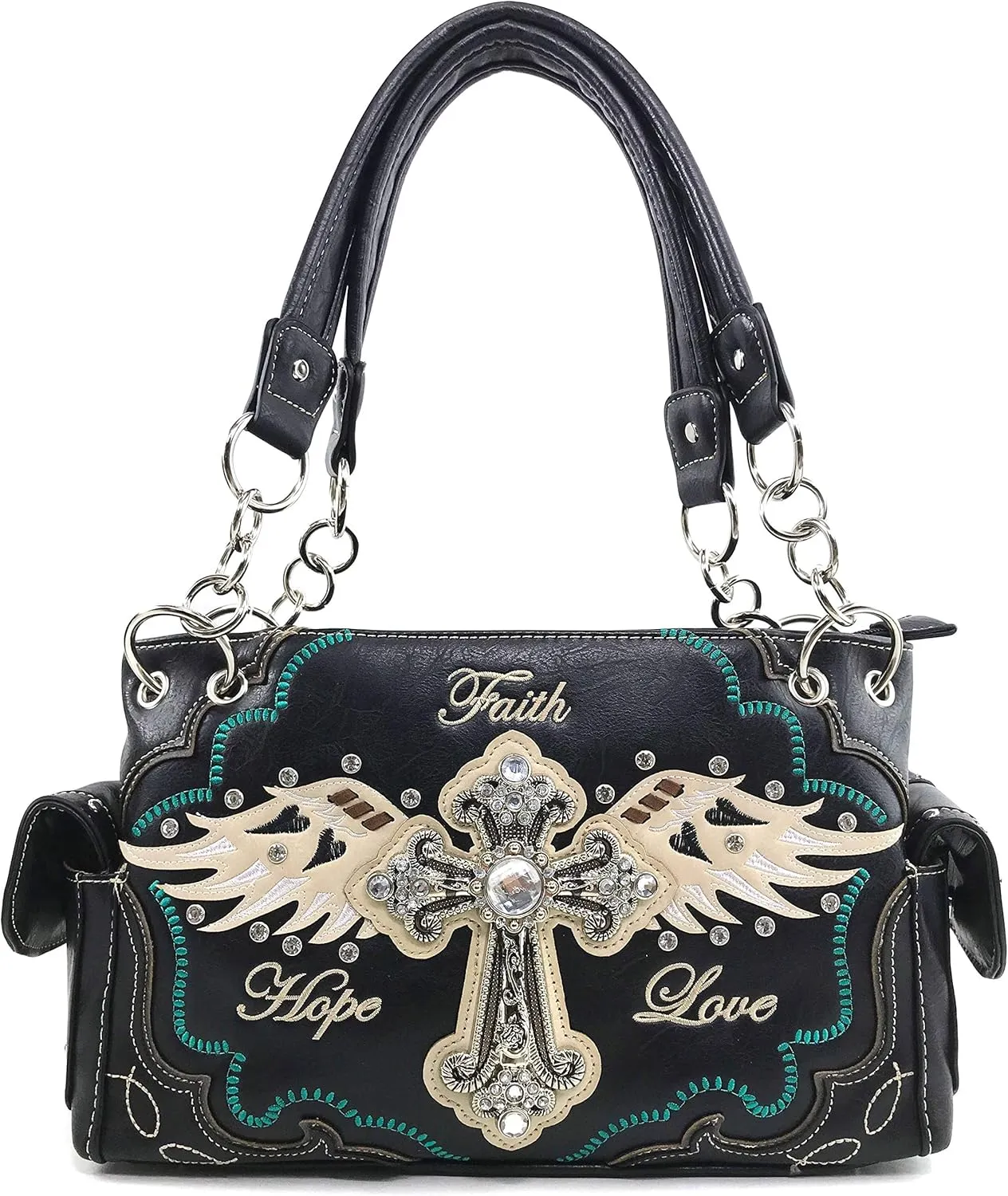 Zelris Faith Love Hope Cross Angel Wing Women Conceal Carry Handbag Wallet Set