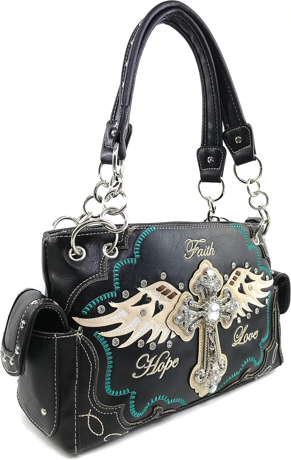 Zelris Faith Love Hope Cross Angel Wing Women Conceal Carry Handbag Wallet Set