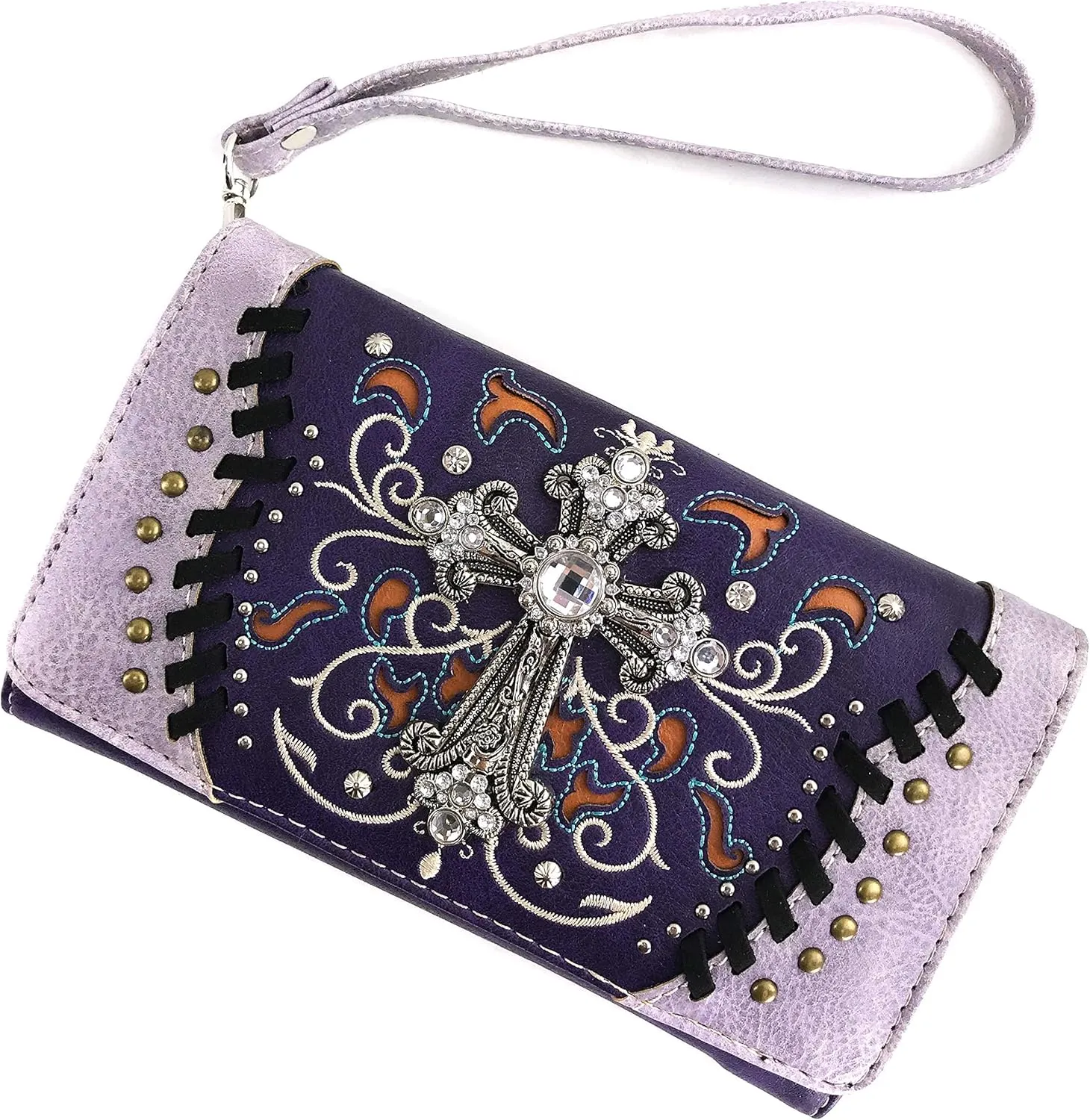 Zelris Spring Bloom Western Cross Women Crossbody Wrist Trifold Wallet