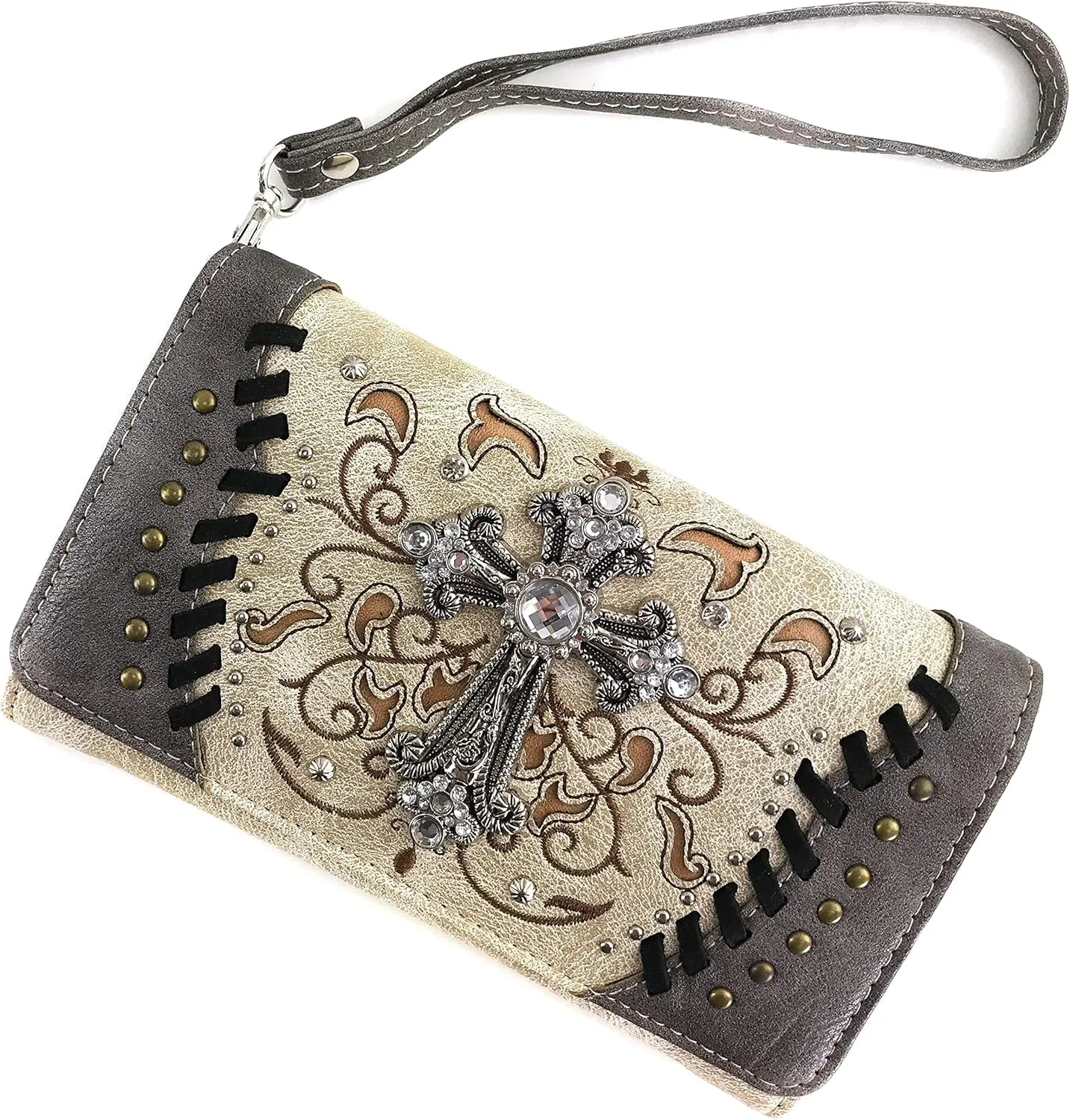 Zelris Spring Bloom Western Cross Women Crossbody Wrist Trifold Wallet