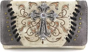 Zelris Spring Bloom Western Cross Women Crossbody Wrist Trifold Wallet