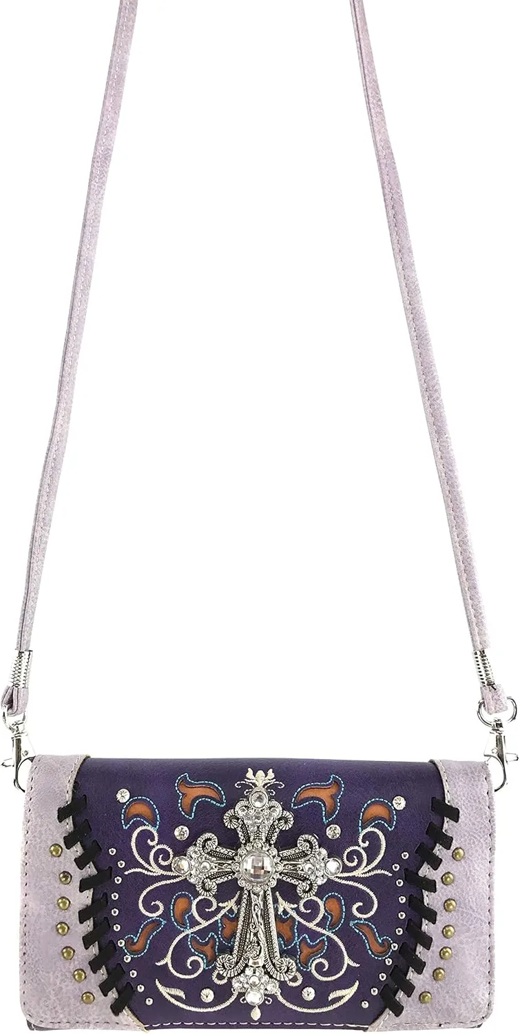 Zelris Spring Bloom Western Cross Women Crossbody Wrist Trifold Wallet