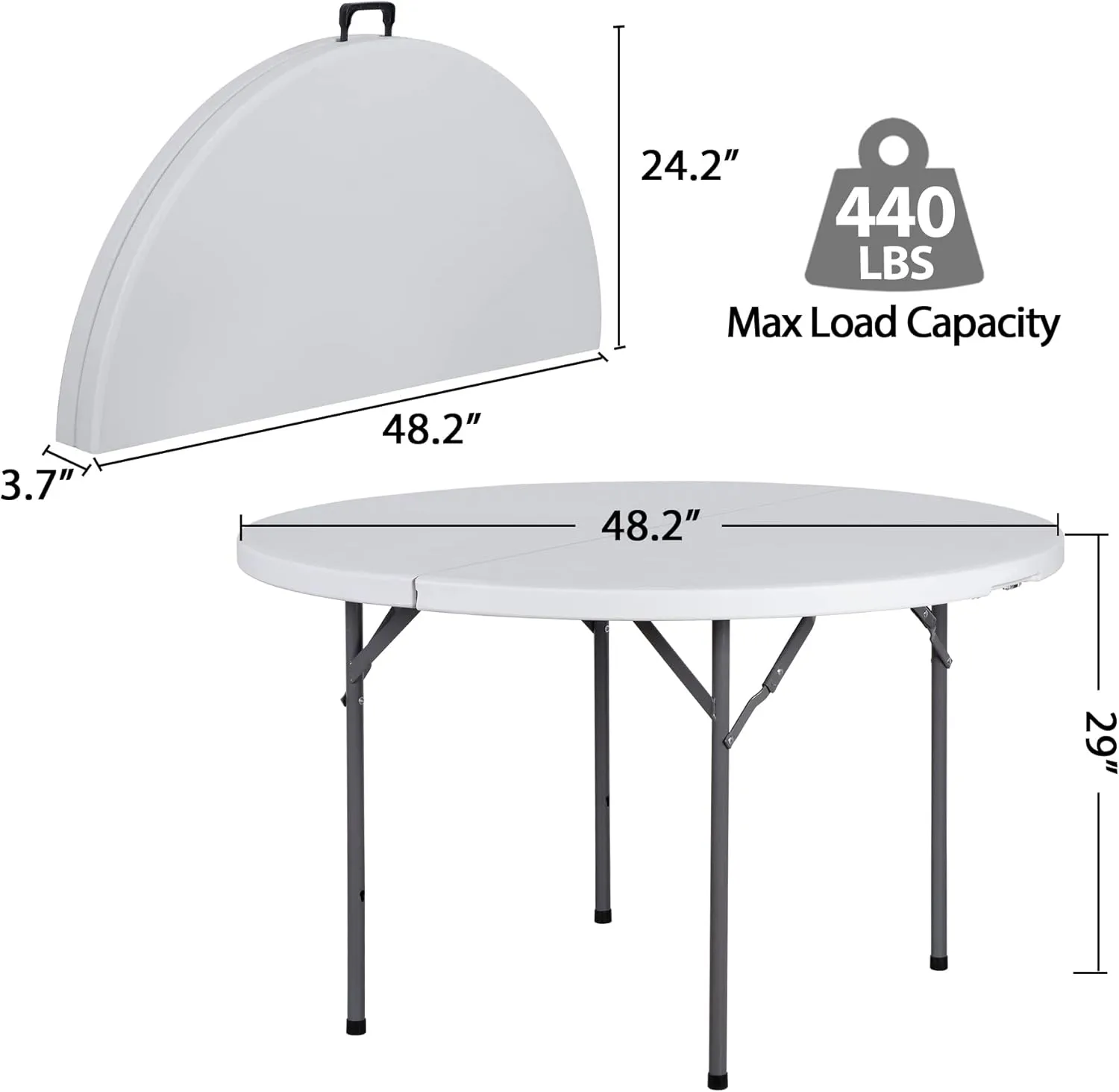ZenStyle Folding Table, Indoor Outdoor Portable Plastic Dining Card Table Utility Table for Camping Dining Event Party, White (Round, 48"x48")