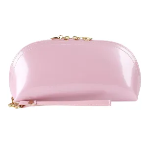ZLMBAGUS Fashion Cosmetic Bag Patent Leather Makeup Pouch Wristlet Zipper Makeup Case Holder Coin Purse Clutch Pink