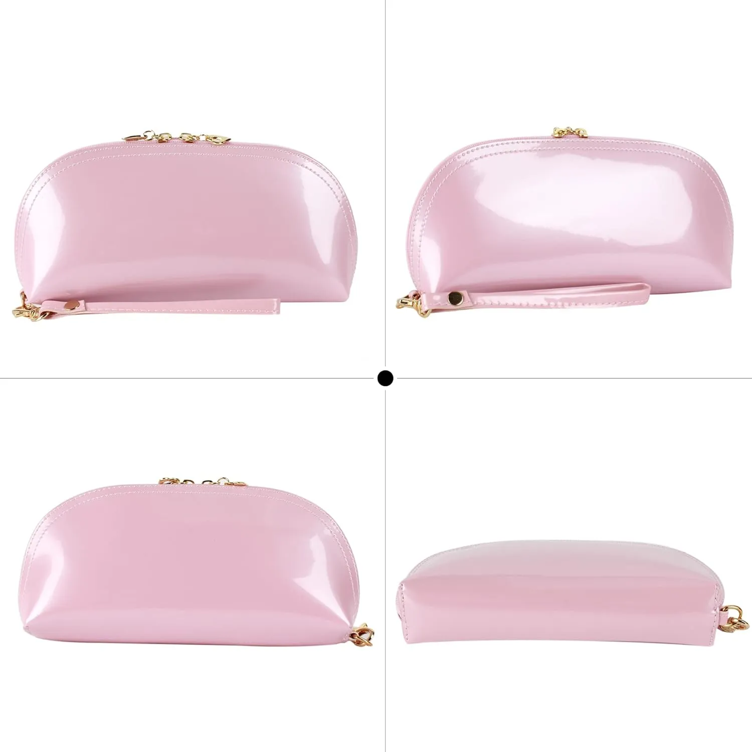 ZLMBAGUS Fashion Cosmetic Bag Patent Leather Makeup Pouch Wristlet Zipper Makeup Case Holder Coin Purse Clutch Pink