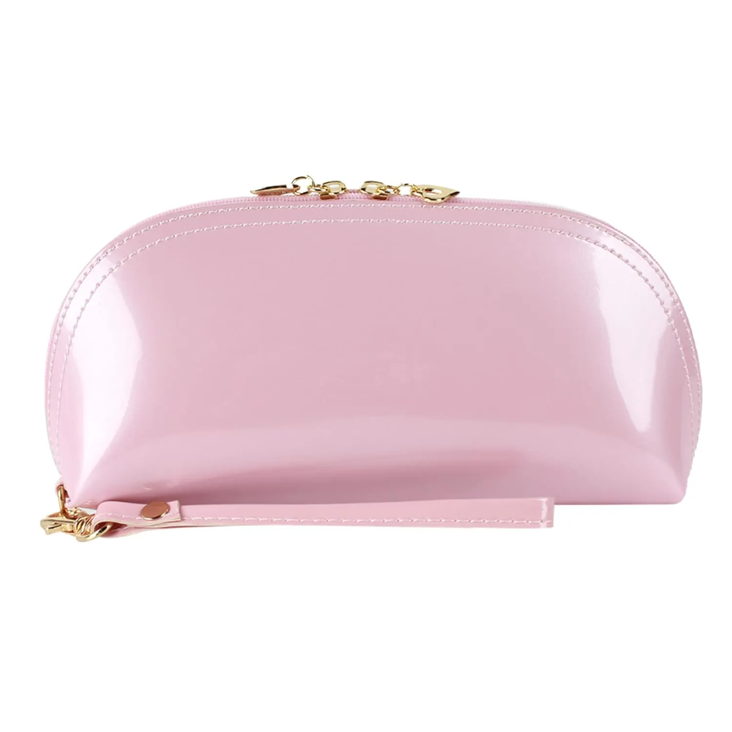 ZLMBAGUS Fashion Cosmetic Bag Patent Leather Makeup Pouch Wristlet Zipper Makeup Case Holder Coin Purse Clutch Pink