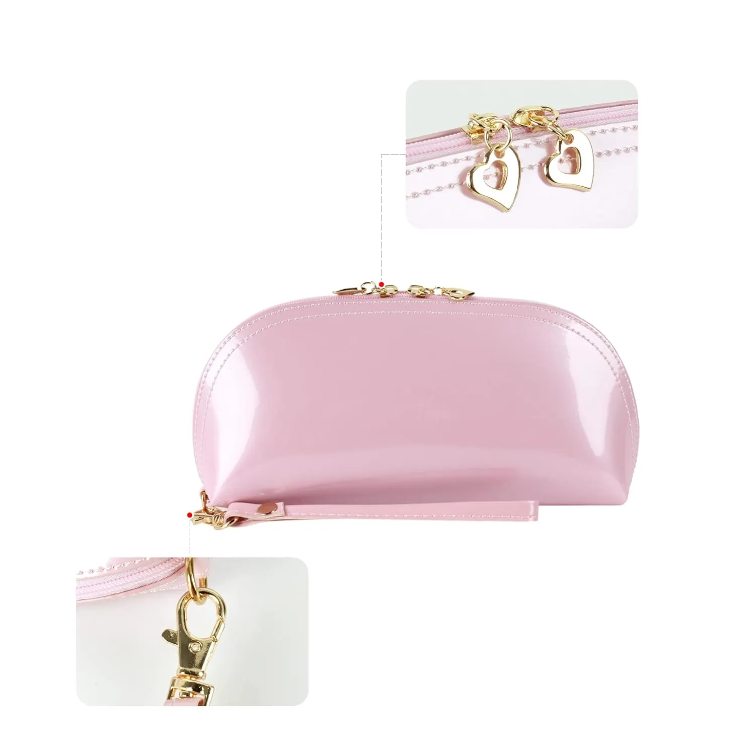 ZLMBAGUS Fashion Cosmetic Bag Patent Leather Makeup Pouch Wristlet Zipper Makeup Case Holder Coin Purse Clutch Pink