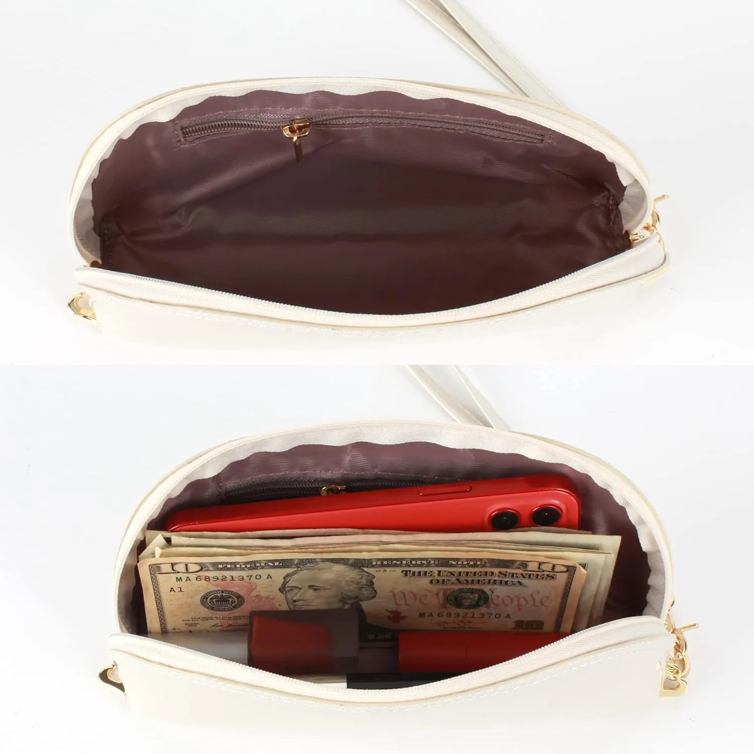 ZLMBAGUS Fashion Cosmetic Bag Patent Leather Makeup Pouch Wristlet Zipper Makeup Case Holder Coin Purse Clutch White