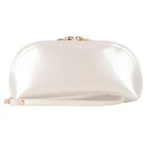 ZLMBAGUS Fashion Cosmetic Bag Patent Leather Makeup Pouch Wristlet Zipper Makeup Case Holder Coin Purse Clutch White