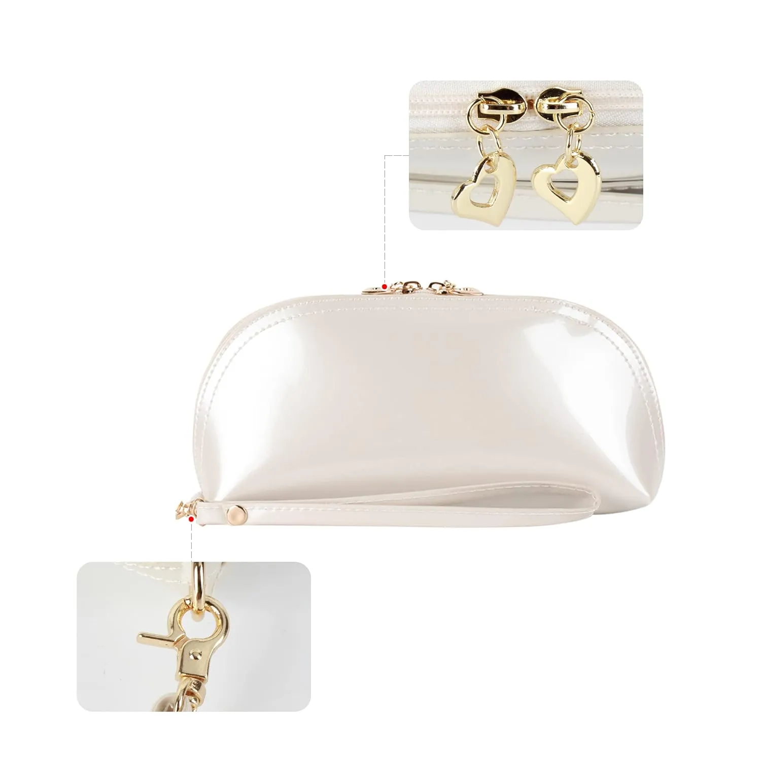 ZLMBAGUS Fashion Cosmetic Bag Patent Leather Makeup Pouch Wristlet Zipper Makeup Case Holder Coin Purse Clutch White
