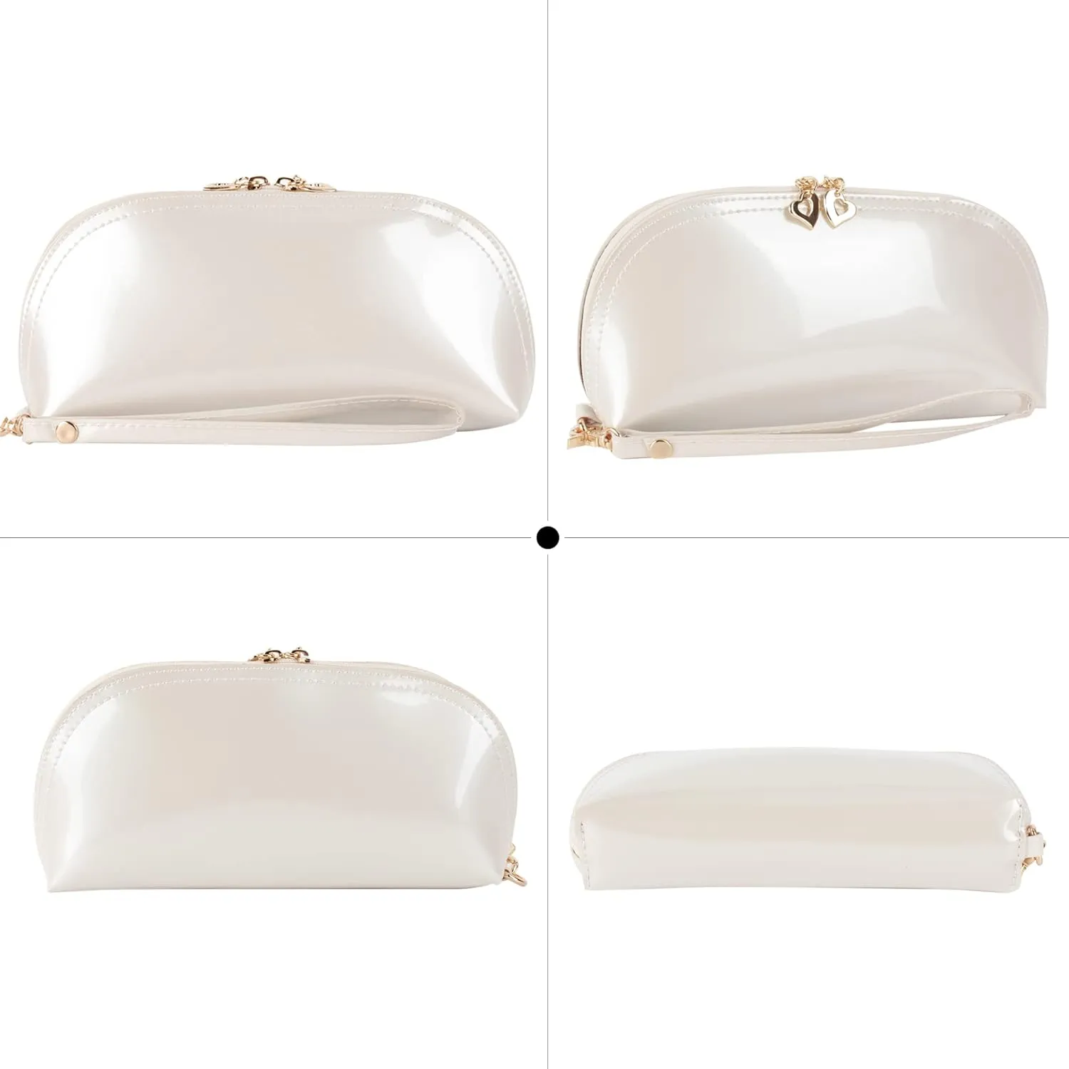 ZLMBAGUS Fashion Cosmetic Bag Patent Leather Makeup Pouch Wristlet Zipper Makeup Case Holder Coin Purse Clutch White